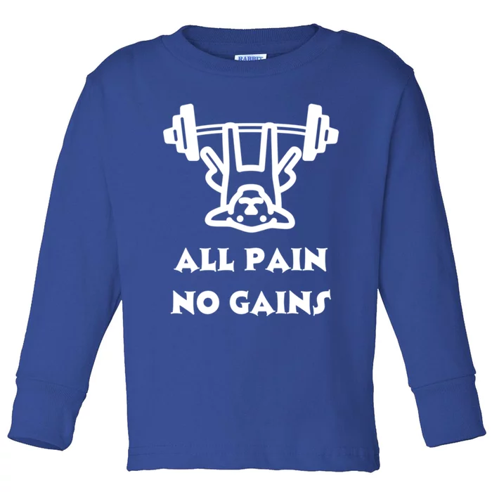 Funny All Pain No Gains Gym Fitness Workout Bodybuilding Meaningful Gift Toddler Long Sleeve Shirt