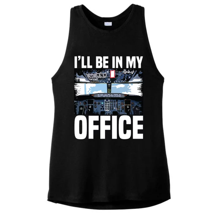 Funny Airplane Pilot Ill Be In My Office Airline Captain Ladies Tri-Blend Wicking Tank