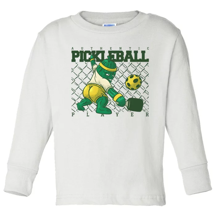 Funny Authentic Pickleball Sport Player Toddler Long Sleeve Shirt