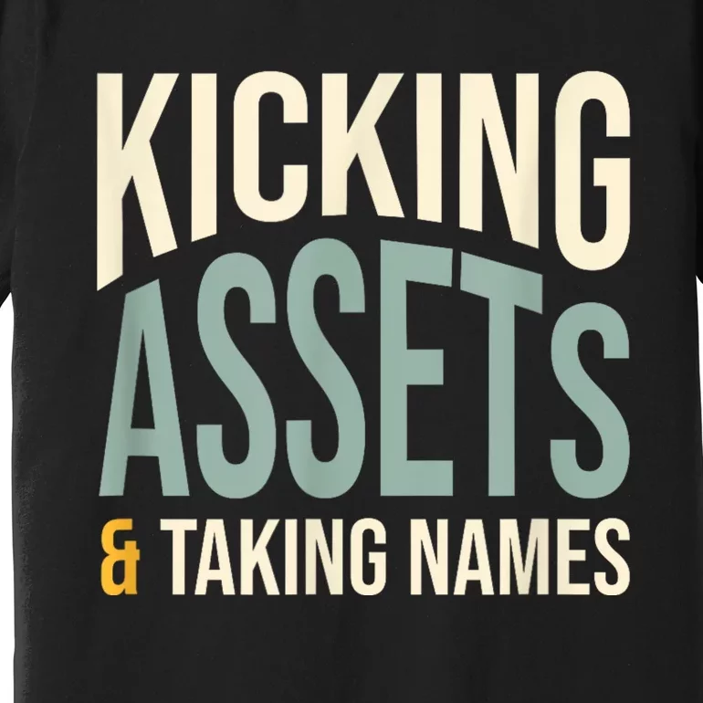 Funny Accounting Pun Kicking Assets And Taking Names Premium T-Shirt