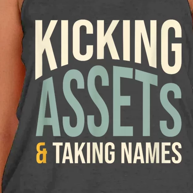 Funny Accounting Pun Kicking Assets And Taking Names Women's Knotted Racerback Tank