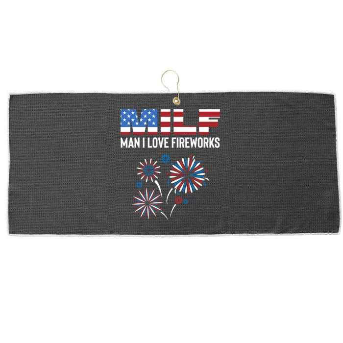 Funny American Patriotic July 4th MILF Man I Love Fireworks Large Microfiber Waffle Golf Towel