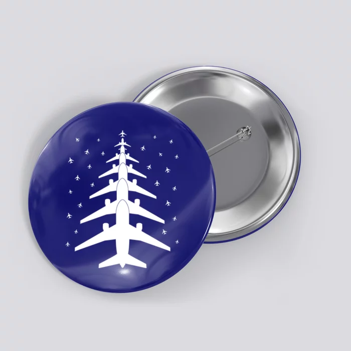 Funny Airplane Pilot Christmas Tree For Flying Aviatior Gift Button