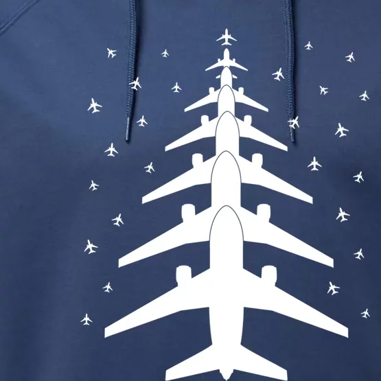 Funny Airplane Pilot Christmas Tree For Flying Aviatior Gift Performance Fleece Hoodie