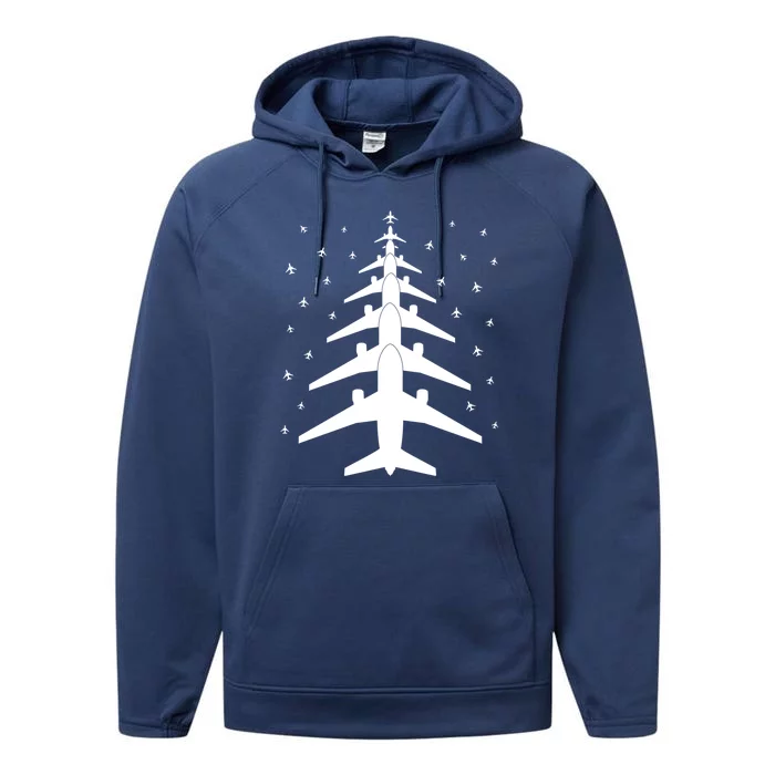 Funny Airplane Pilot Christmas Tree For Flying Aviatior Gift Performance Fleece Hoodie