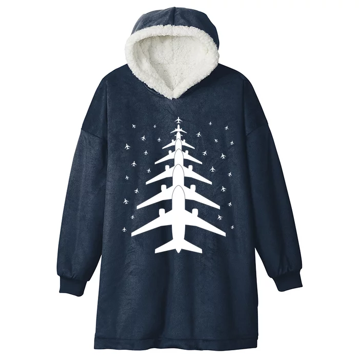 Funny Airplane Pilot Christmas Tree For Flying Aviatior Gift Hooded Wearable Blanket