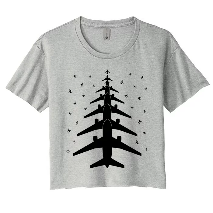 Funny Airplane Pilot Christmas Tree For Flying Aviatior Gift Women's Crop Top Tee