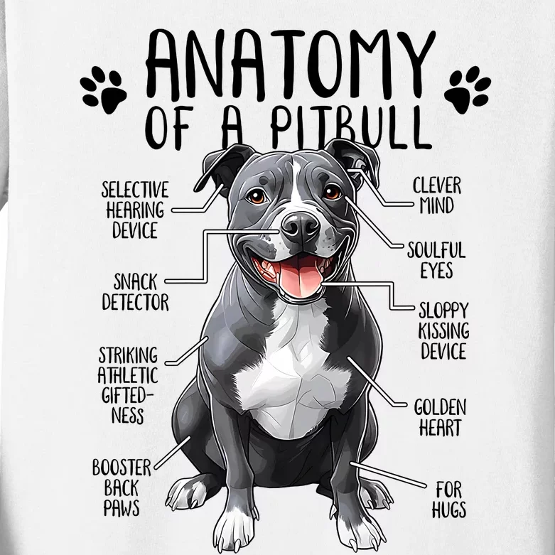 Funny Anatomy Pitbull Dog Cute Pittie Lover Pit Bull Owner Kids Long Sleeve Shirt