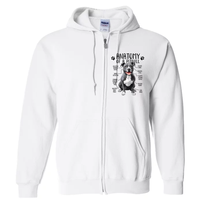 Funny Anatomy Pitbull Dog Cute Pittie Lover Pit Bull Owner Full Zip Hoodie