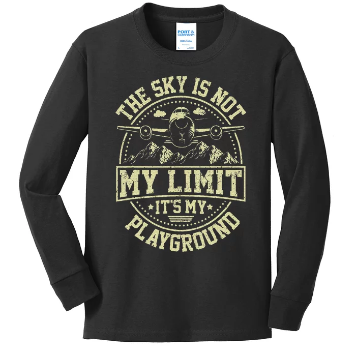 Funny Aviator Pilot Airplane Plane Aviation Gifts Kids Long Sleeve Shirt