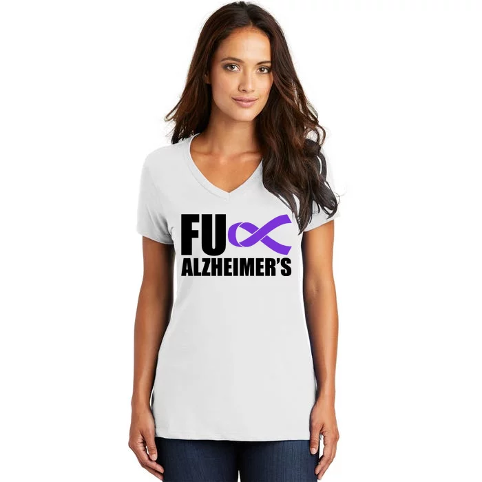 Fuck Alzheimer's Purple Ribbon Women's V-Neck T-Shirt