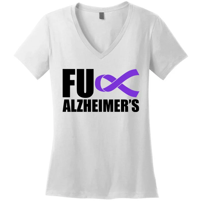 Fuck Alzheimer's Purple Ribbon Women's V-Neck T-Shirt