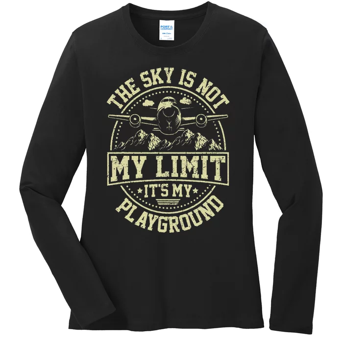 Funny Aviator Pilot Airplane Plane Aviation Ladies Long Sleeve Shirt