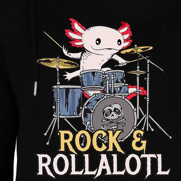 Funny Axolotl Playing Drums Rock Drummer Band Musician Womens Funnel Neck Pullover Hood