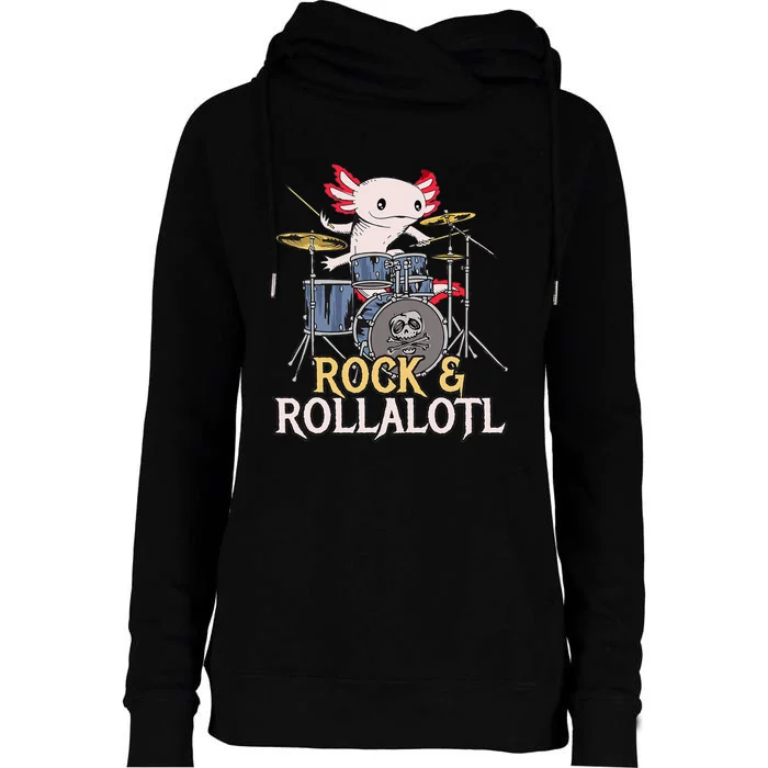 Funny Axolotl Playing Drums Rock Drummer Band Musician Womens Funnel Neck Pullover Hood