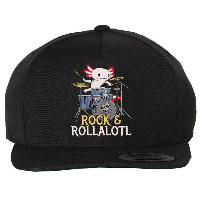 Funny Axolotl Playing Drums Rock Drummer Band Musician Wool Snapback Cap