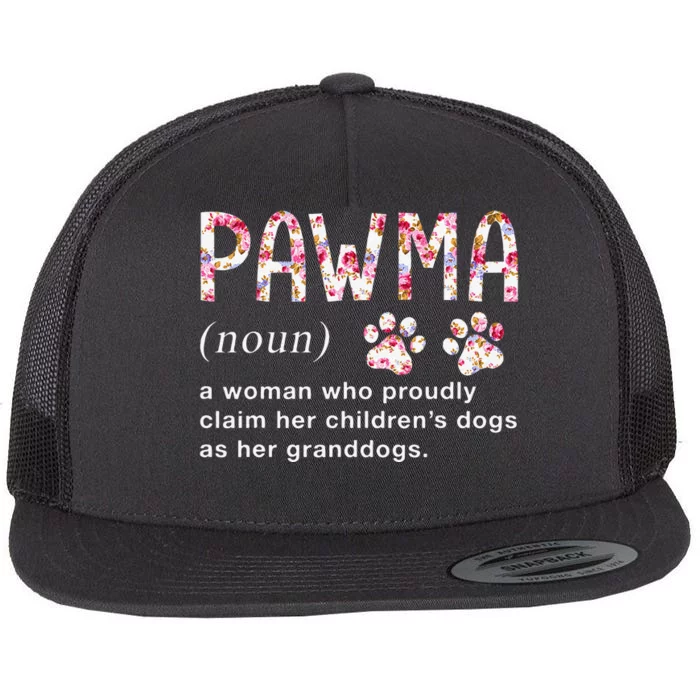 Floral Art Pawma Noun Definition Mama Grandma Dog Lovers Flat Bill Trucker Hat