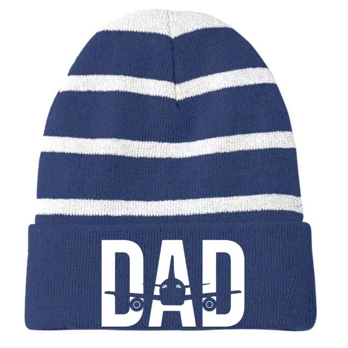 Funny Airplane Pilot Dad Aviation Lover Gift Dad Pilot Striped Beanie with Solid Band