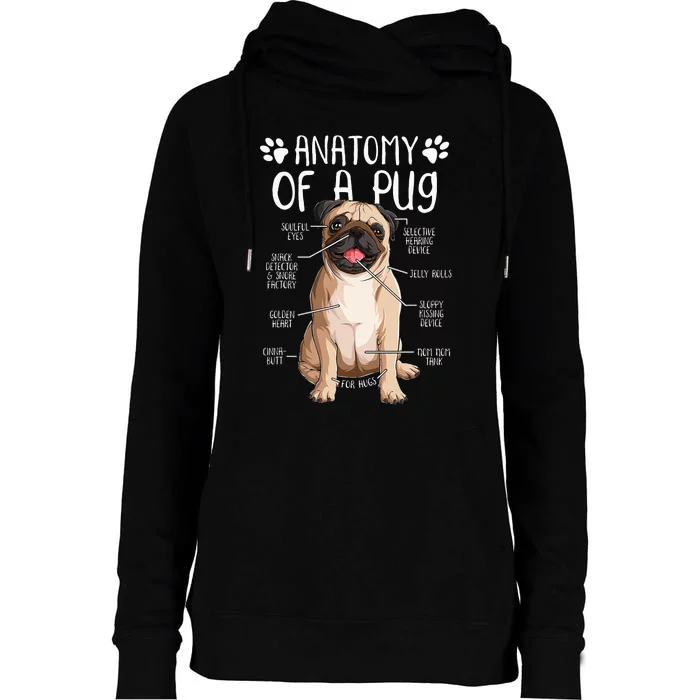 Funny Anatomy Pug Dog Pug Lover Womens Funnel Neck Pullover Hood