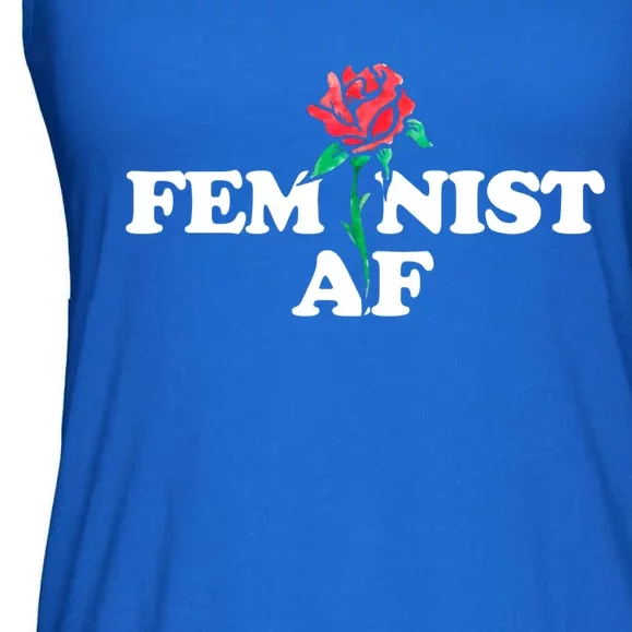 Feminist Af Red Rose Design Gift Ladies Essential Flowy Tank