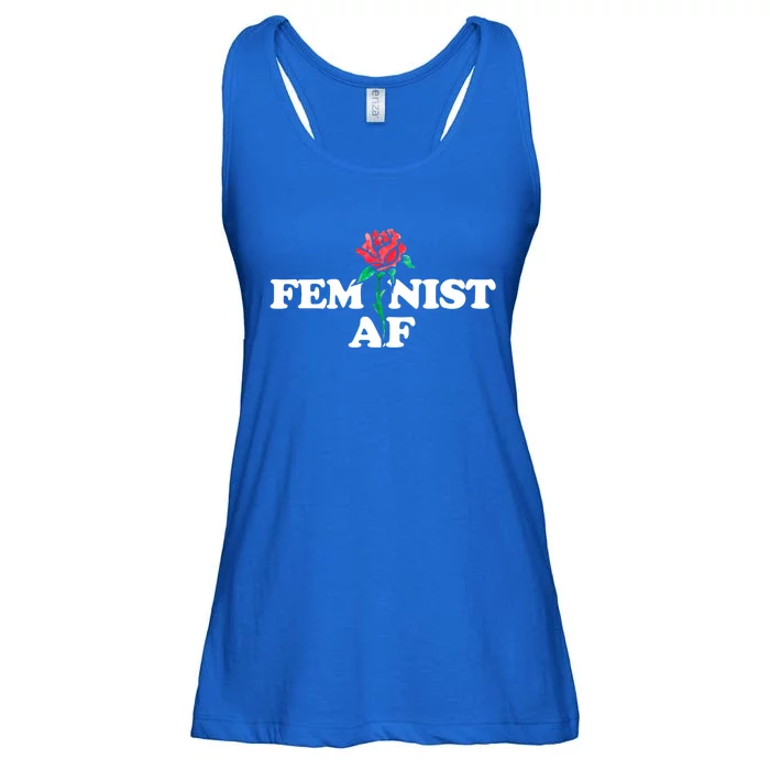 Feminist Af Red Rose Design Gift Ladies Essential Flowy Tank