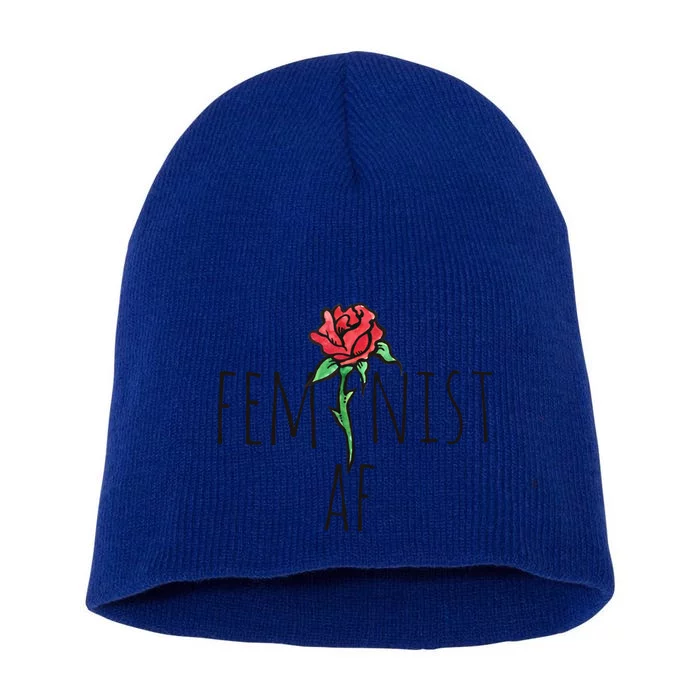 Feminist Af Red Rose Feminism Cool Gift Short Acrylic Beanie