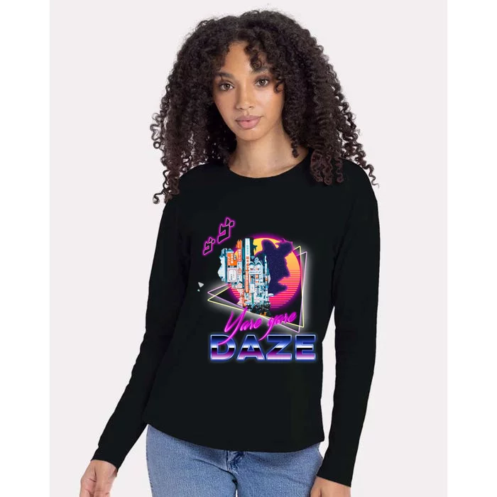 Funny Aesthetic Retro Vaporwave Synthwave Yare Yare Daze Meme Quote Womens Cotton Relaxed Long Sleeve T-Shirt