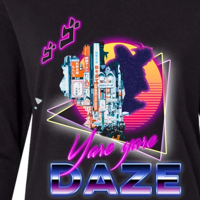 Funny Aesthetic Retro Vaporwave Synthwave Yare Yare Daze Meme Quote Womens Cotton Relaxed Long Sleeve T-Shirt