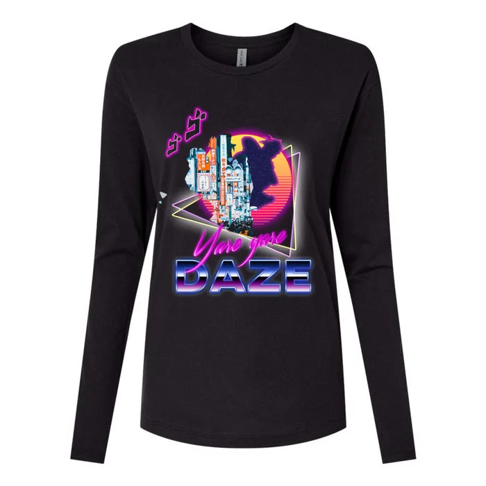 Funny Aesthetic Retro Vaporwave Synthwave Yare Yare Daze Meme Quote Womens Cotton Relaxed Long Sleeve T-Shirt