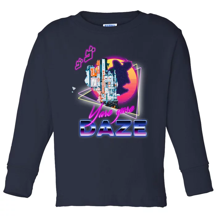 Funny Aesthetic Retro Vaporwave Synthwave Yare Yare Daze Meme Quote Toddler Long Sleeve Shirt