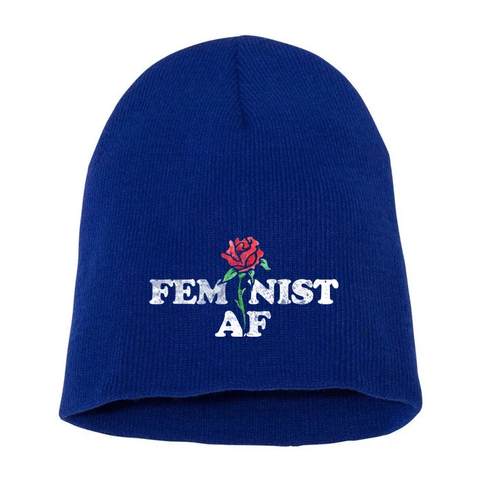 Feminist Af Rose Funny Gift Vintage Style Feminism Short Acrylic Beanie