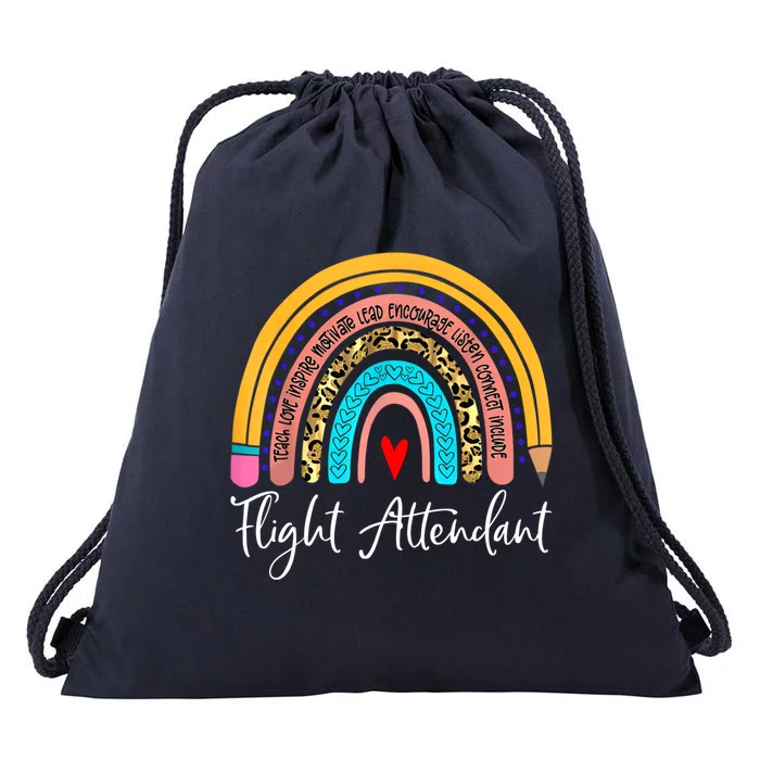 Flight Attendant Rainbow Leopard Travel And Tourism Meaningful Gift Drawstring Bag