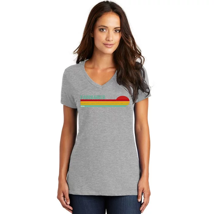 Fairbanks Alaska Retro Sunset Women's V-Neck T-Shirt