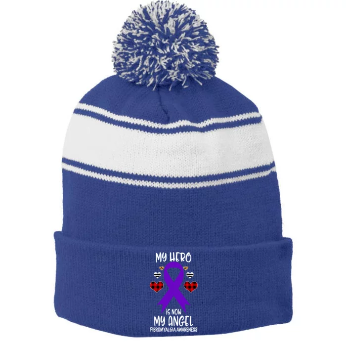 Fibromyalgia Awareness Remembrance Hero Is Now My Angel Gift Stripe Pom Pom Beanie