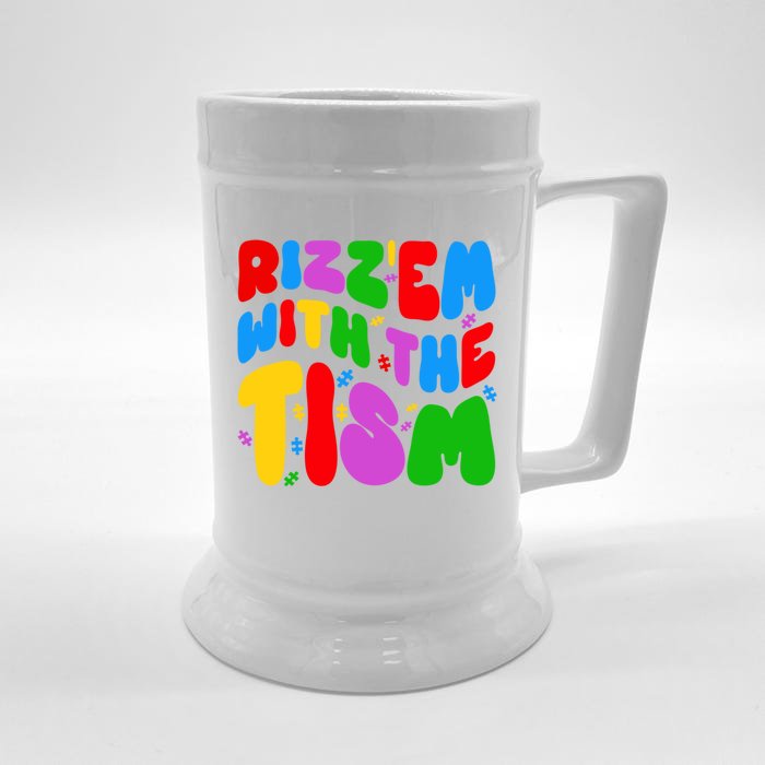 Funny Autistic Rizz RizzEm With The Tism Meme Autism Groovy Cool Gift Front & Back Beer Stein