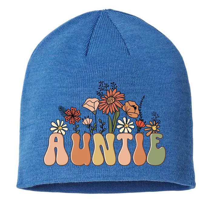 Floral Auntie Retro Groovy Auntie New Auntie Mothers Day Gift 8 1/2in Sustainable Knit Beanie