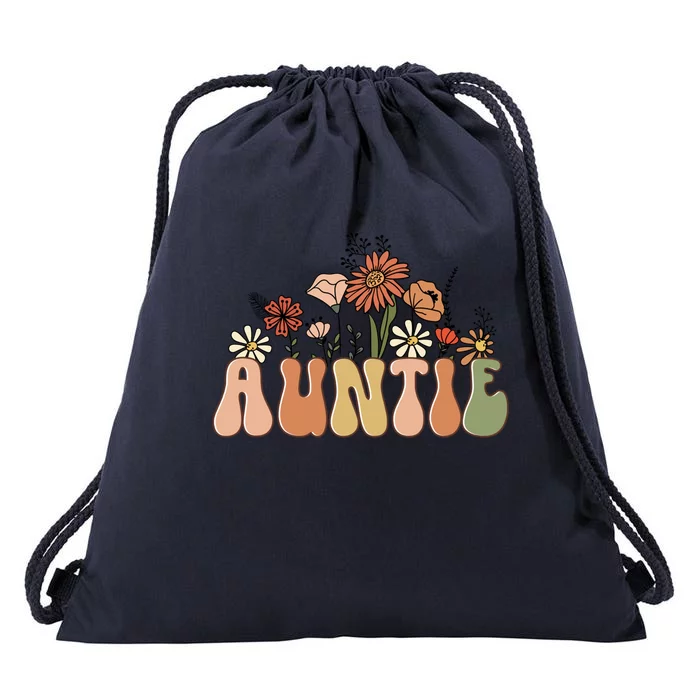 Floral Auntie Retro Groovy Auntie New Auntie Mothers Day Gift Drawstring Bag