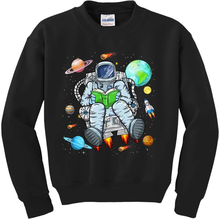 Funny Astronaut Reads Book In Space Outer Space Book Nerds Kids Sweatshirt