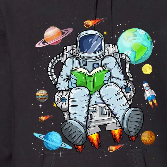 Funny Astronaut Reads Book In Space Outer Space Book Nerds Premium Hoodie