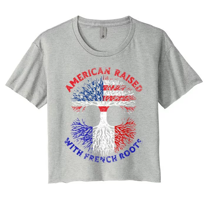 Funny American Raised With French Roots Women's Crop Top Tee