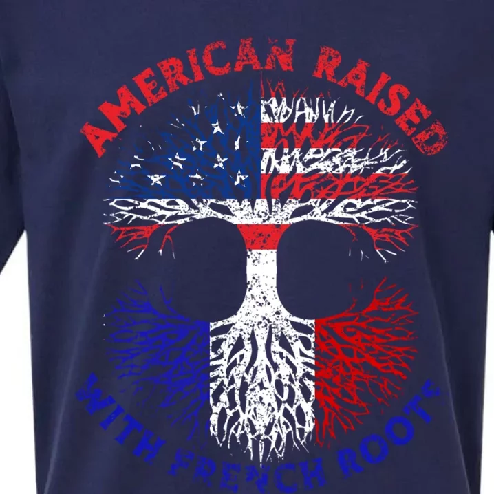 Funny American Raised With French Roots Sueded Cloud Jersey T-Shirt