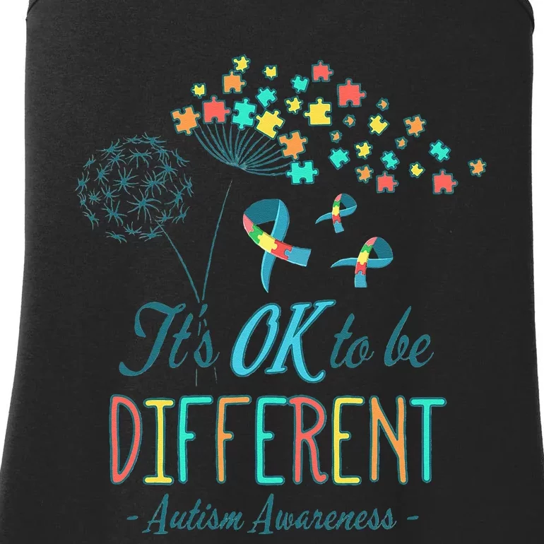 Flower Autism Ribbon Colorful Gifts It's Ok To Be Different Ladies Essential Tank