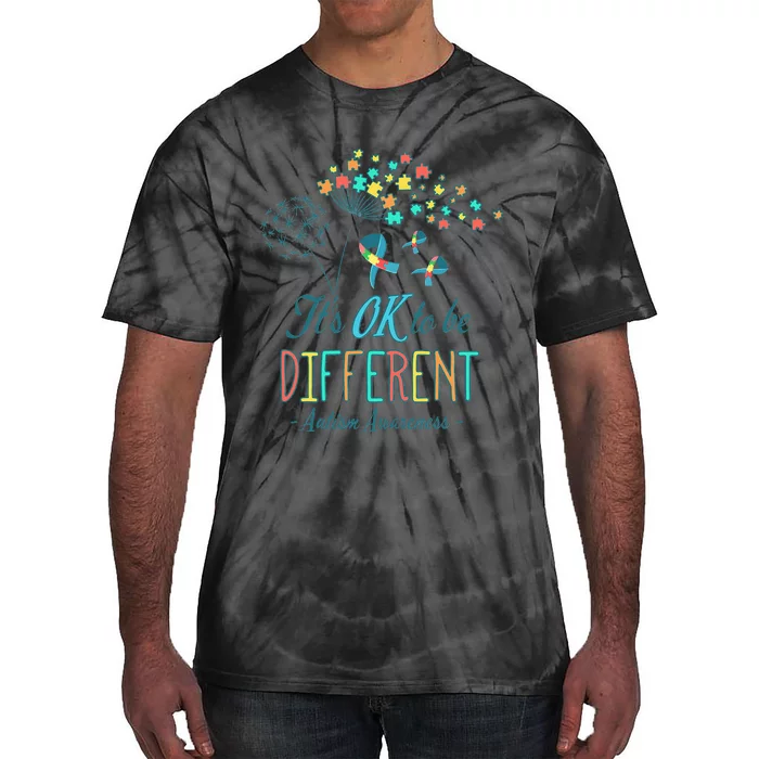 Flower Autism Ribbon Colorful Gifts It's Ok To Be Different Tie-Dye T-Shirt