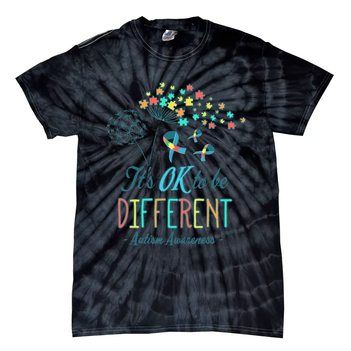 Flower Autism Ribbon Colorful Gifts It's Ok To Be Different Tie-Dye T-Shirt