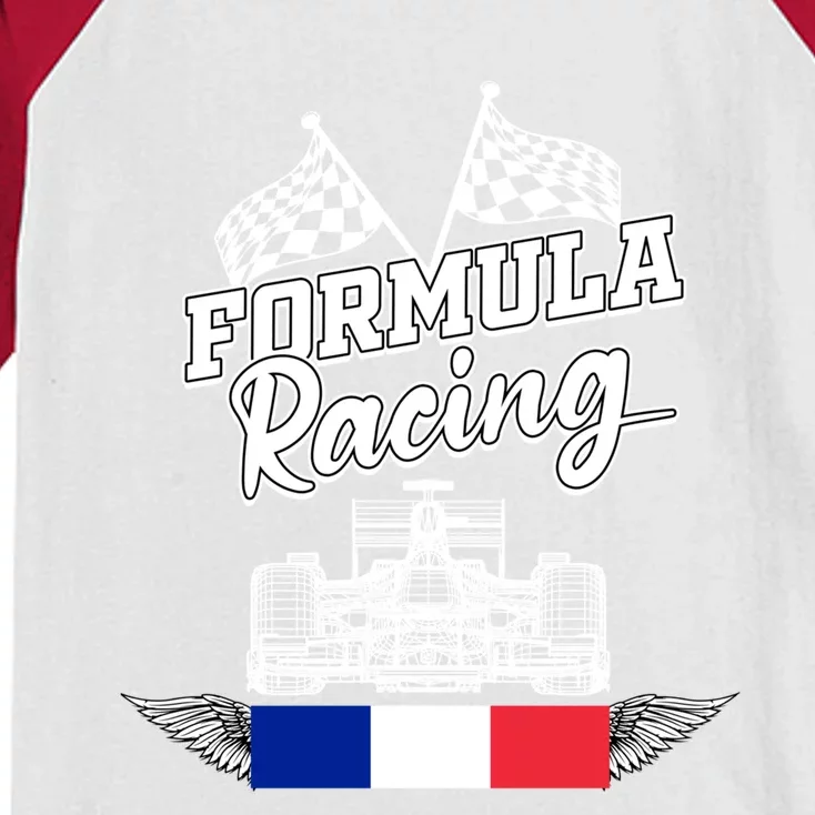 French Auto Race France Flag Formula Racing Car Racer Fans Gift Kids Colorblock Raglan Jersey