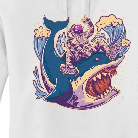 Funny Astronaut Riding Shark Women's Pullover Hoodie