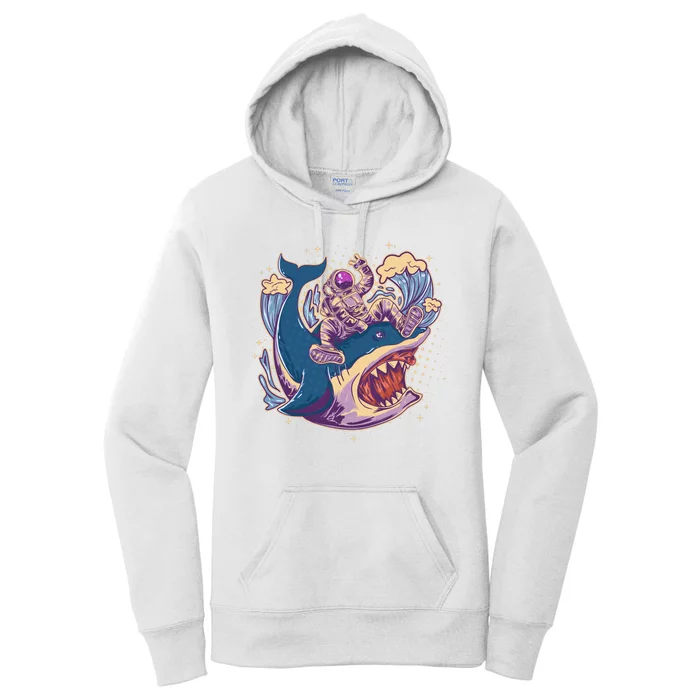 Funny Astronaut Riding Shark Women's Pullover Hoodie