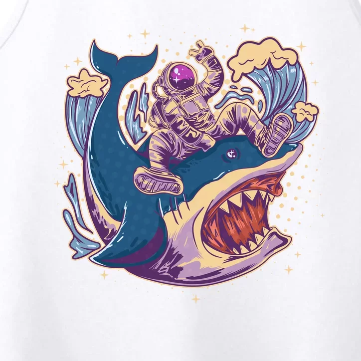 Funny Astronaut Riding Shark Performance Tank