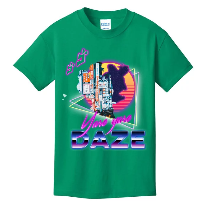 Funny Aesthetic Retro Vaporwave Synthwave Yare Yare Daze Meme Quote Classic Shir Kids T-Shirt