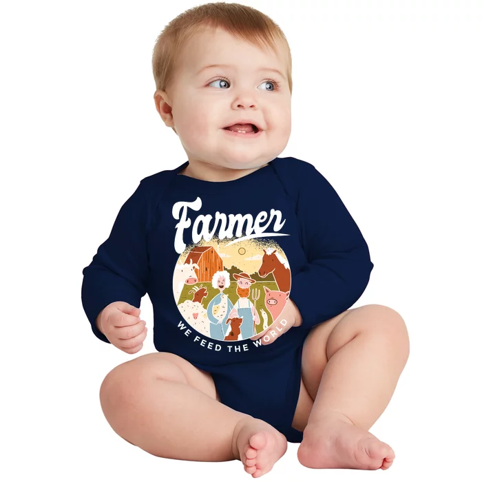 Farmer We Feed The World Baby Long Sleeve Bodysuit